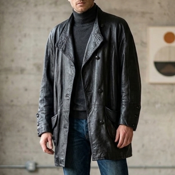 Vintage Cygielman pour Agutta Italy Black Leather Jacket Men’s Medium